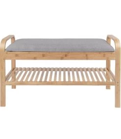 Leitmotiv Bank Arch - Bamboe Met Grijze Stof - 90x33x50cm -Meubilair Verkoop 04e0243589cf4609a17a7650c514a876