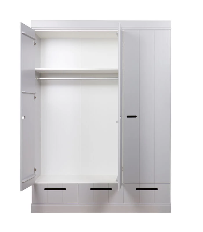 WOOOD Connect Kast 3-Deurs Met Lade - Grenen - Betongrijs - 195x140x53 5 WOOOD Connect Kast 3-Deurs Met Lade - Grenen - Betongrijs - 195x140x53 - Afbeelding 3