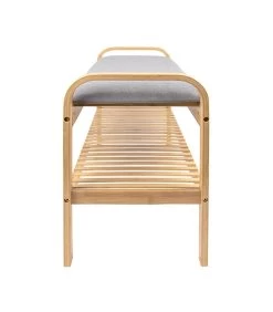 Leitmotiv Bank Arch - Bamboe Met Grijze Stof - 90x33x50cm -Meubilair Verkoop 3a1354672d0e40879ca121e63199485c