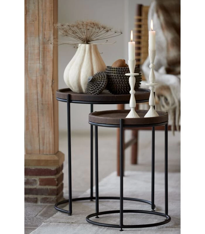 Bijzettafel Jairo - Bruin/Zwart - Ø53+Ø45,5cm 4 Bijzettafel Jairo - Bruin/Zwart - Ø53+Ø45,5cm - Afbeelding 2