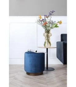 Leitmotiv Poef W. Wood Rim - Velvet Jeans Blauw - Medium - 36x38cm -Meubilair Verkoop 44e7f4d1b3db427d9239db8a1ef1476e