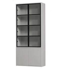 VTwonen 4-Deurs Vitrinekast Basic - Grenen - Mist - 230x101x40