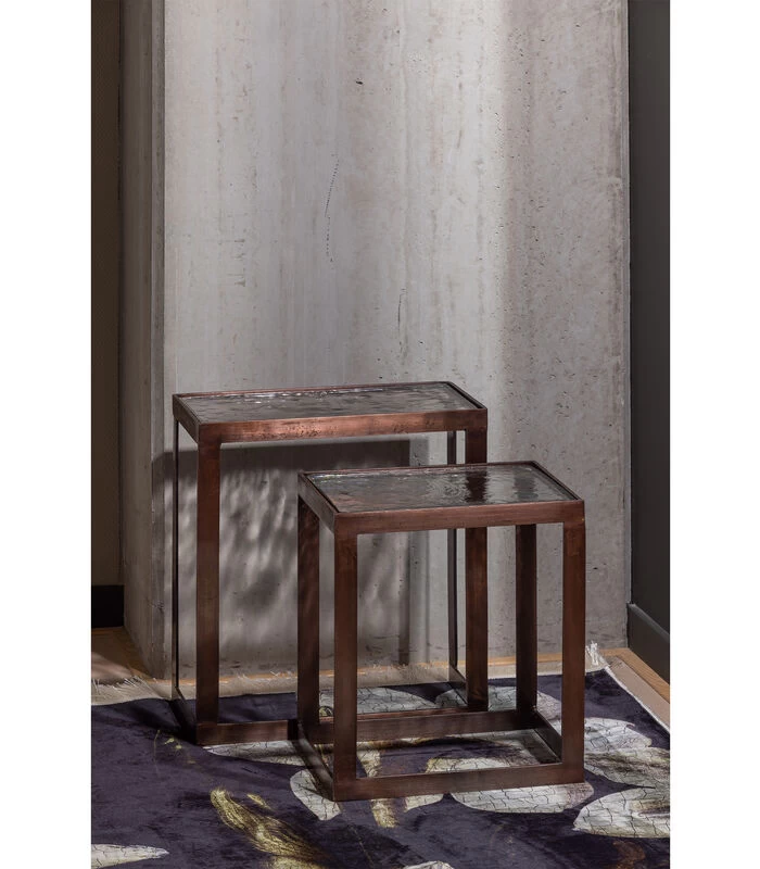 Dia Bijzettafels - Metaal/glas - Antique Brass - Set Van 2 5 Dia Bijzettafels - Metaal/glas - Antique Brass - Set Van 2 - Afbeelding 3