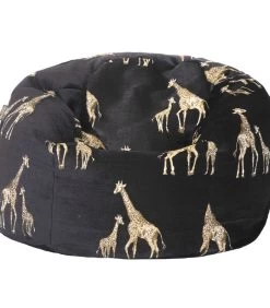 XL Poef Met Goud Geborduurde Giraffen