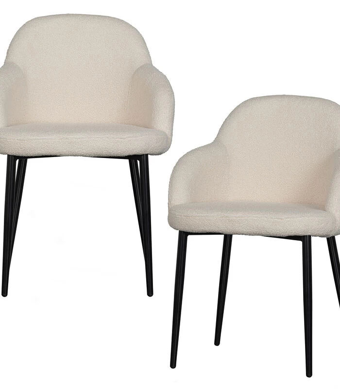 WOOOD Eetkamerstoel Noortje - Teddy - Wit - Set Van 2 3 WOOOD Eetkamerstoel Noortje - Teddy - Wit - Set Van 2