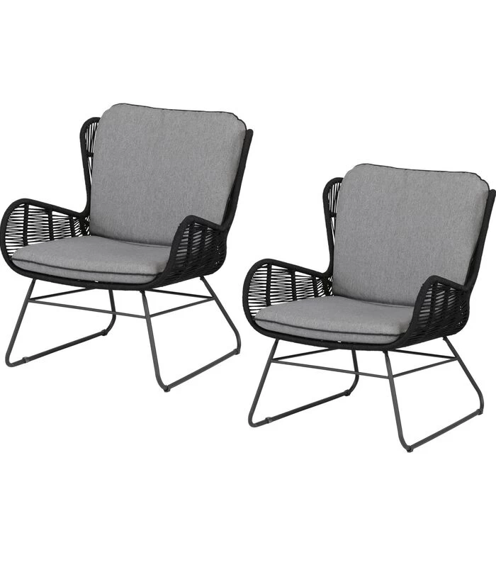 Loungestoel Outdoor Grace - Staal/Touw - Antraciet - Set Van 2 3 Loungestoel Outdoor Grace - Staal/Touw - Antraciet - Set Van 2