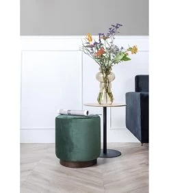 Leitmotiv Poef W. Wood Rim - Velvet Donker Groen - Medium - 36x38cm -Meubilair Verkoop a338b8b14f6e42c59bcde02f255aa953