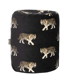 Poef Met Goud Geborduurde Tijgers
