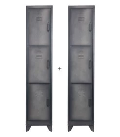 WOOOD Cas Lockerkast 3-Deurs - Metaal - Zwart - Set Van 2