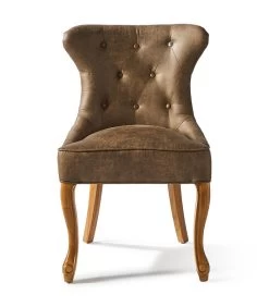 Eetkamerstoel Met Houten Poten, Gecapitonneerde Rugleuning - George Dining Chair - Pellini Leer - Coffee Bruin - 1 Stuk