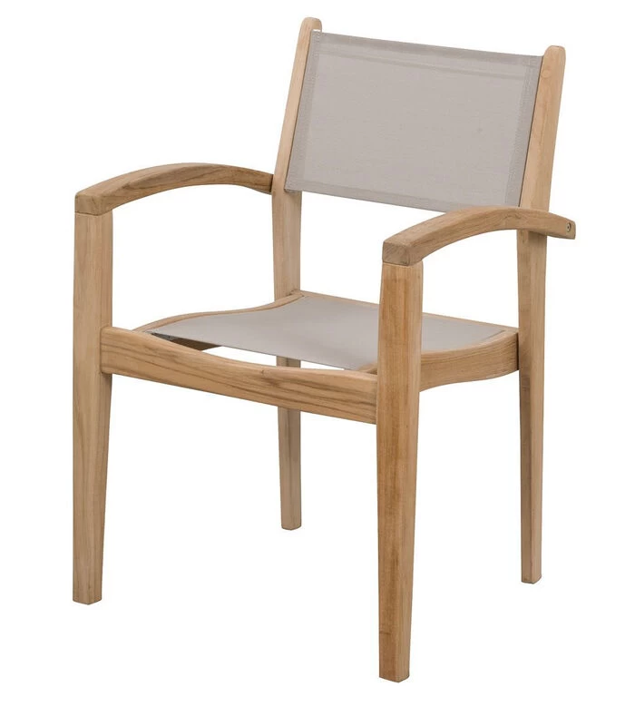 Tuinstoel Buiten Caldo - Teak - Naturel/Taupe - Set Van 4 3 Tuinstoel Buiten Caldo - Teak - Naturel/Taupe - Set Van 4