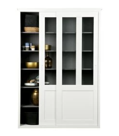 WOOOD Vince Schuifdeurkast - Grenen - Wit - 208x147x46