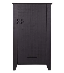 WOOOD Gijs Boerenkast - Grenen Bezaagd - Zwart - 142x85x38