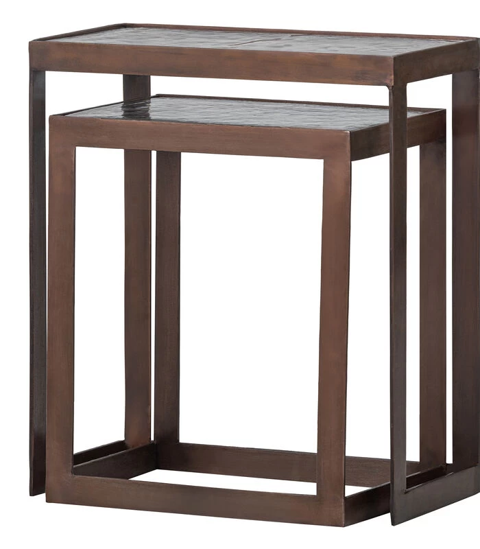 Dia Bijzettafels - Metaal/glas - Antique Brass - Set Van 2 6 Dia Bijzettafels - Metaal/glas - Antique Brass - Set Van 2 - Afbeelding 4