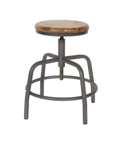 VTwonen Spider Kruk - Hout/Metaal - Mango/Grijs - 48-60x32x32