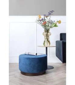 Leitmotiv Poef W. Wood Rim - Velvet Jeans Blauw - Large - 50x30cm -Meubilair Verkoop f1a078c58e6149e89571c972399d9da4